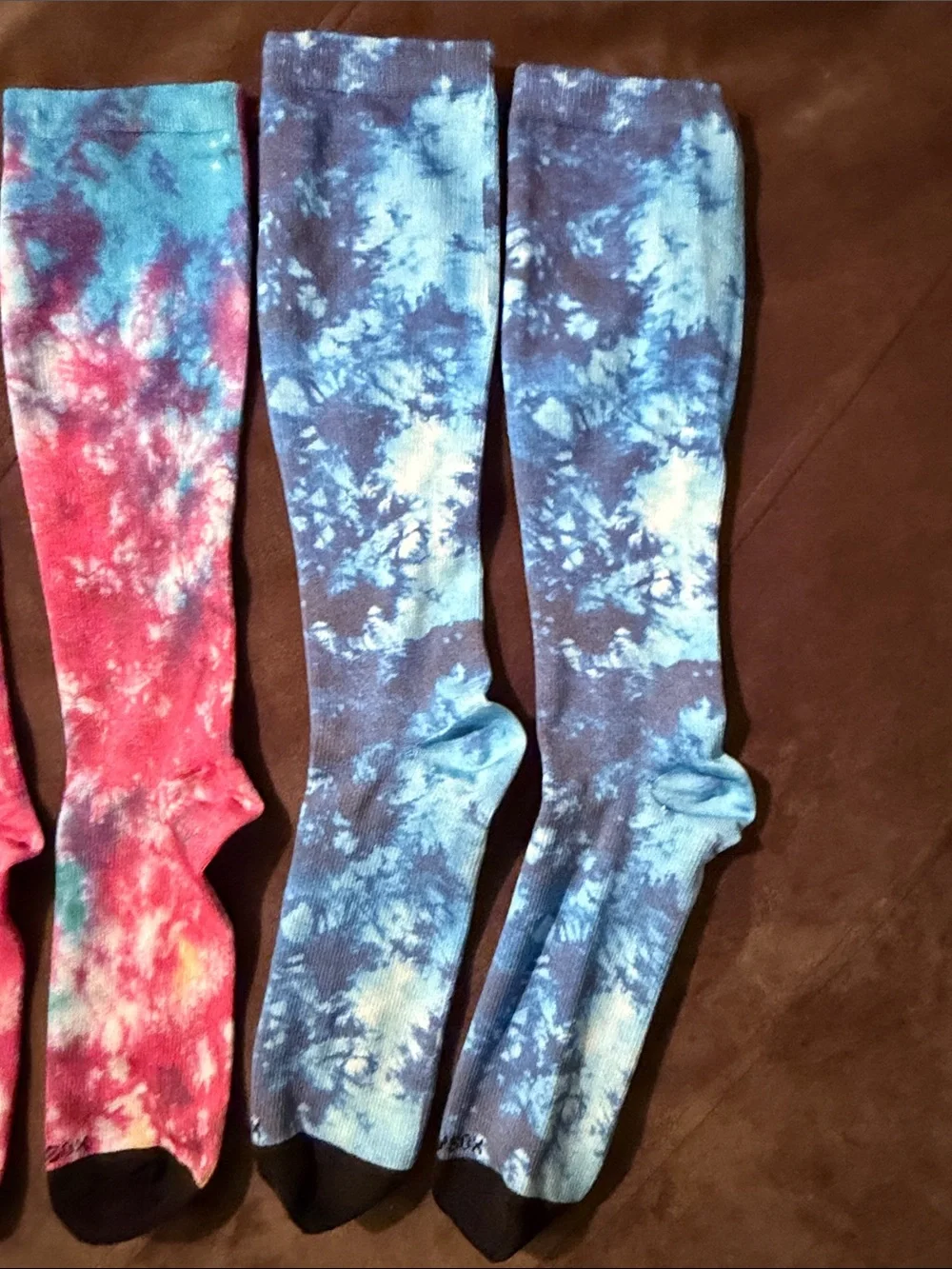 Womens Knee-High Socks - Teal w/ chocolate lab Teal & Pink, Blue, Purple tie dye